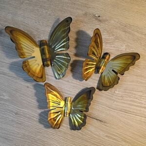 Vintage Home Interiors Brass Copper Tone Tin Butterflies Wall Art Decor Set Of 3